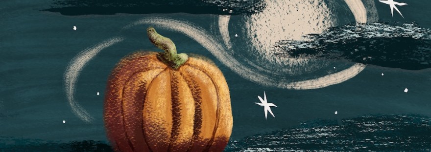 pumpkin beneath starry skies by Sheri42 in gouache