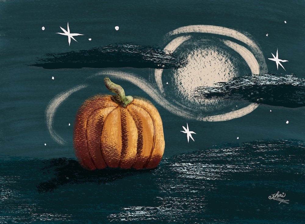 pumpkin beneath starry skies by Sheri42 in gouache