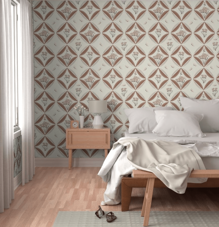 wall paper mock up of pattern of roses and butterflies in neutral natural colors /by Sheri42