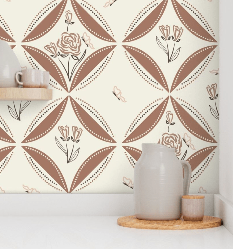wall paper mock up of pattern of roses and butterflies in neutral natural colors / by Sheri42