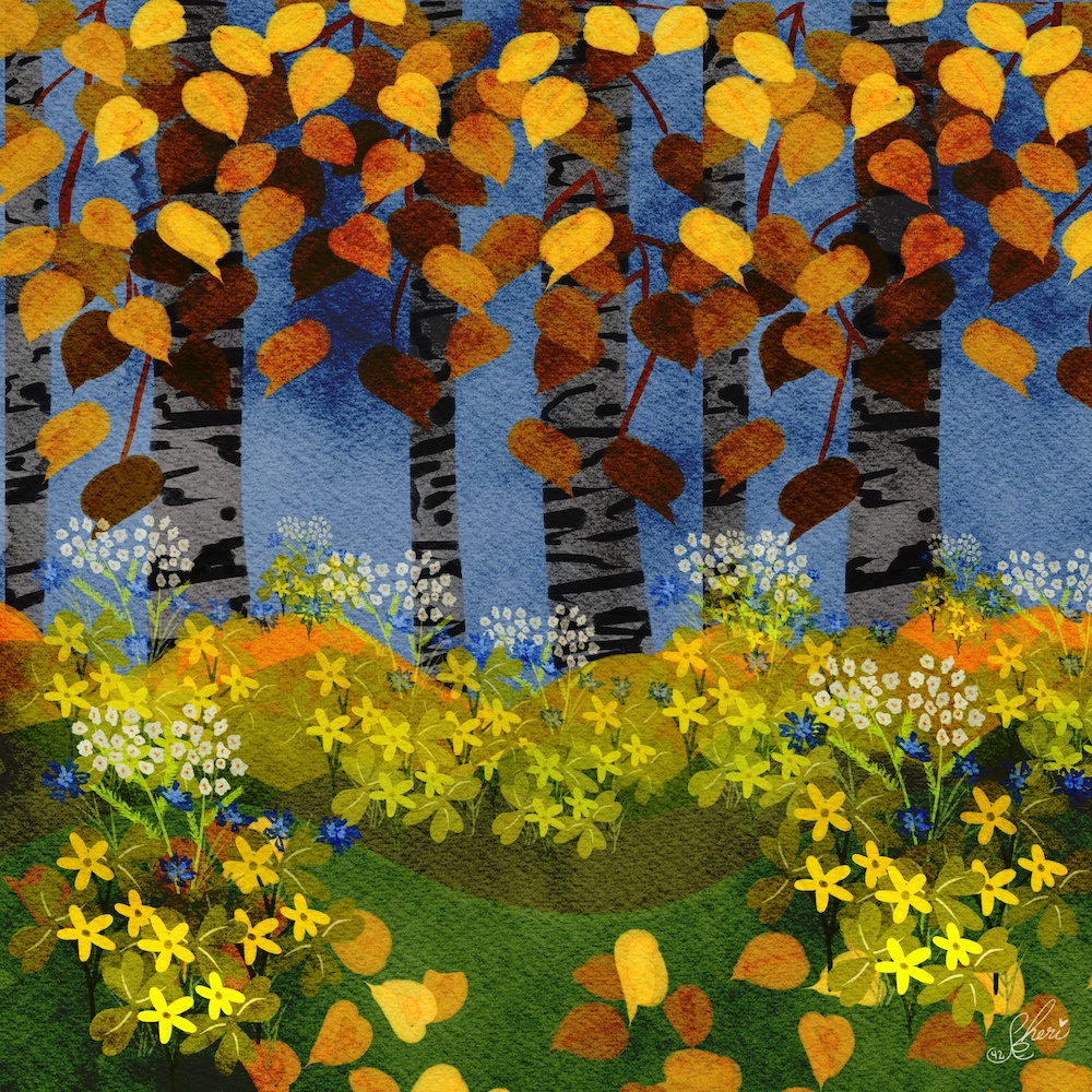 within the meadow surrounded by aspen, thirty mounds, each with wildflowers growing in the middle, hold the spirits of thirty lost girls