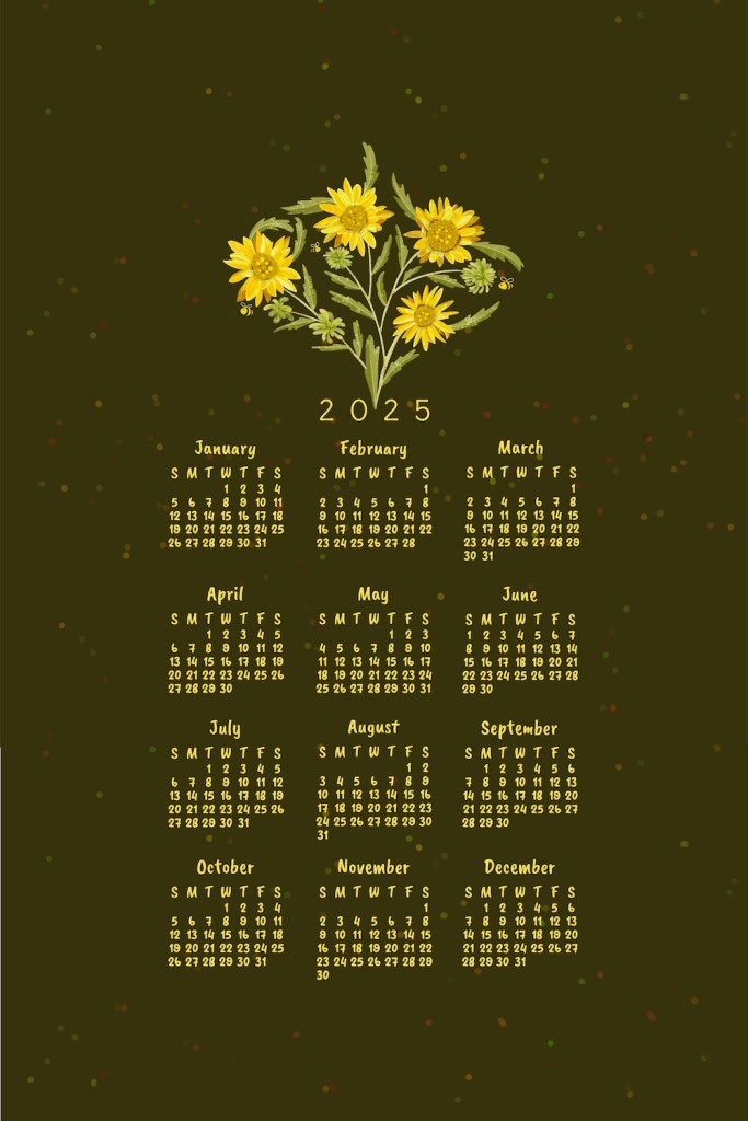 curlycup gumweed with bees 2025 calendar by Sheri42