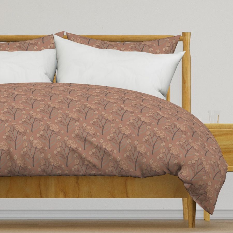 duvet cover: Natural Neutral Roses Block Print Mocha Mousse fabric / Sheri42