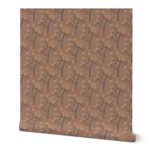 wallpaper Spoonflower Fabric Design Challenge entry Natural Neutral Roses Block Print Mocha Mousse fabric by Sheri42