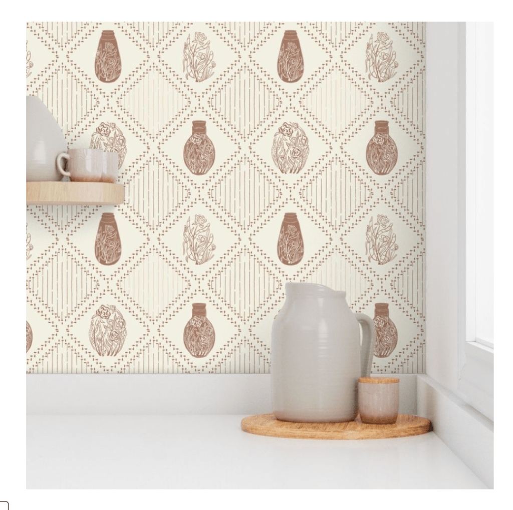 Spoonflower Accent Wall Design Challenge as botanicals in bottles block print within striped diamonds by Sheri42 wallpaper