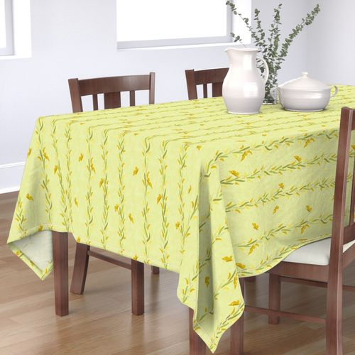 Tablecloth in design by Sheri42: Stripes of Leafy Vines with Butterflies wildflower Curlycup Gumweed Medium scale