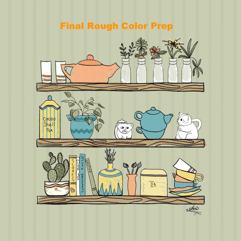 final rough color prep on sketch for Tea Time by Sheri42