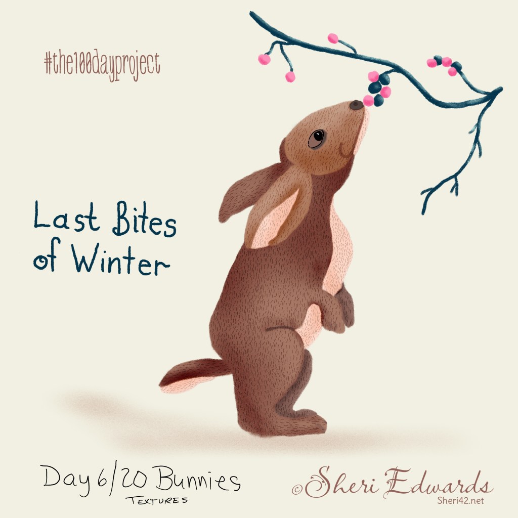 Day 6 bunny eats the last of the berries; texture added to inked Day 5 by Sheri42