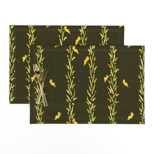 Placemats in Sheri42 Design: Stripes of Leafy Vines with Butterflies wildflower Curlycup Gumweed Medium scale