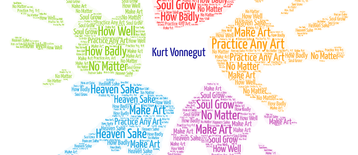 Make Art Quote in circle of hands: "To practice any art, no matter how well or how badly, is a way to make your soul grow, for heaven’s sake. So do it." Kurt Vonnegut