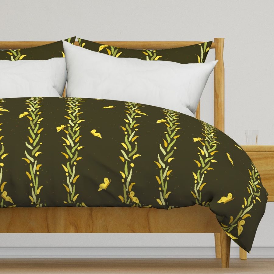 Duvet in design by Sheri42 Stripes of Leafy Vines with Butterflies wildflower Curlycup Gumweed Large scale
