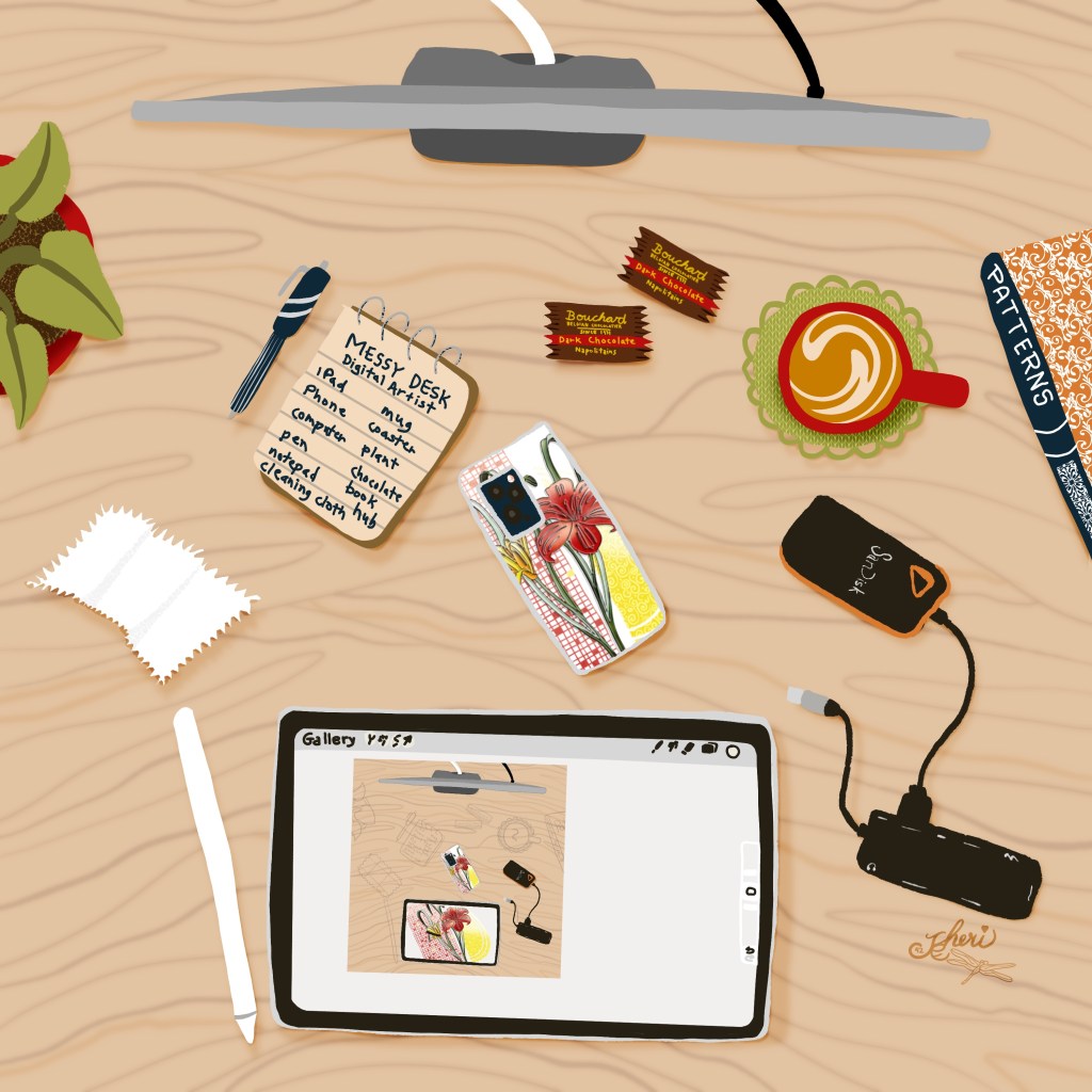 Sheri42's illustration of the messy desk of a digital artist