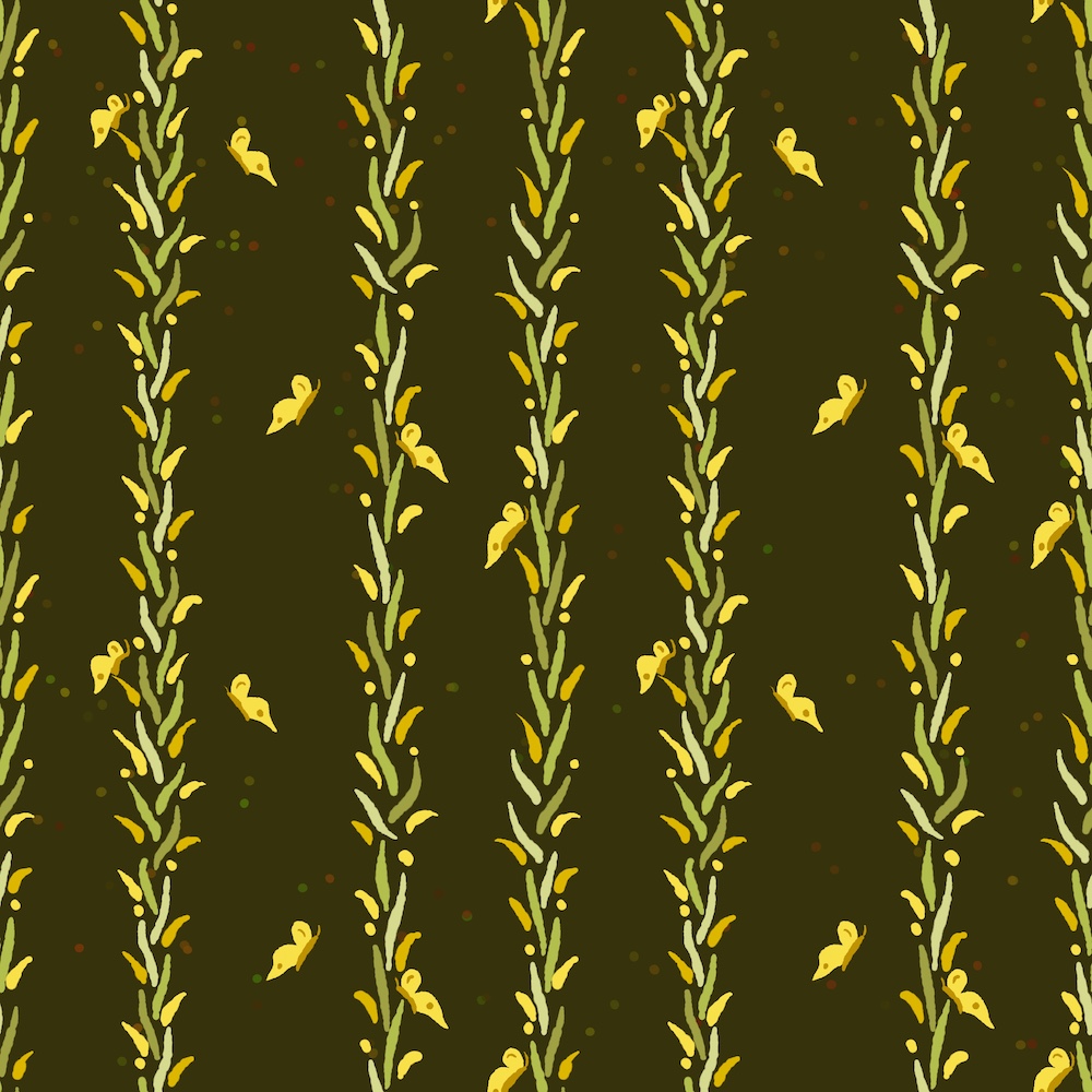 curlycup gumweed leaves as stripes with butterfly on dark background by Sheri42