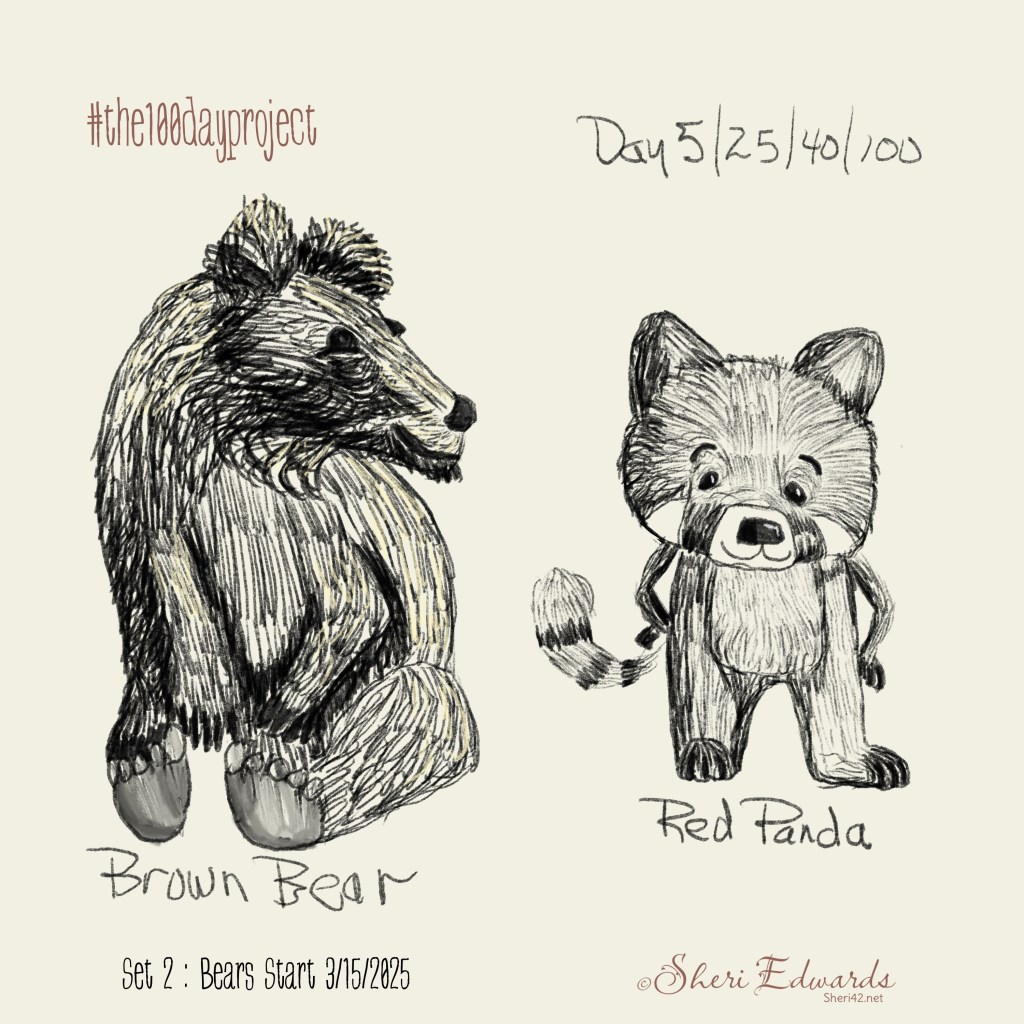 red panda and sitting brown bear by Sheri42