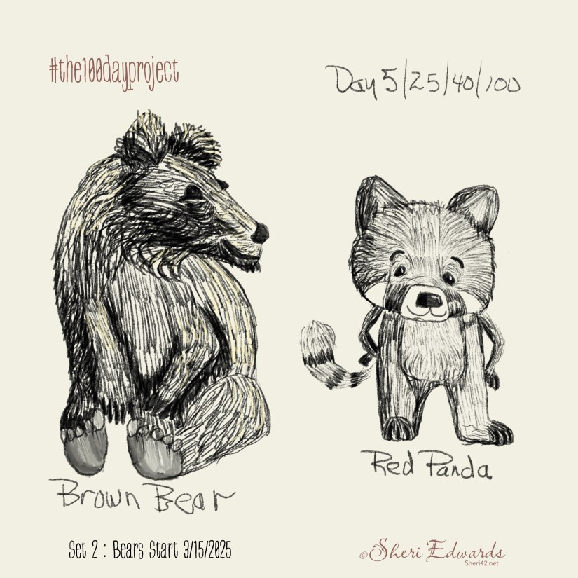 red panda and sitting brown bear by Sheri42