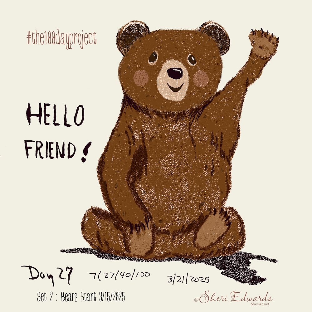 sitting bear waves "Hello Friend" by Sheri42