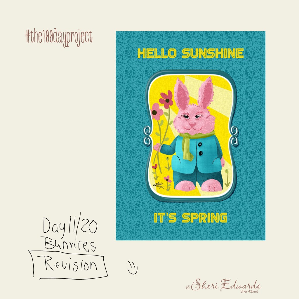 pink rabbit "Hello Sunshine; It's Spring" greeting card by Sheri42 Day 11 of 20