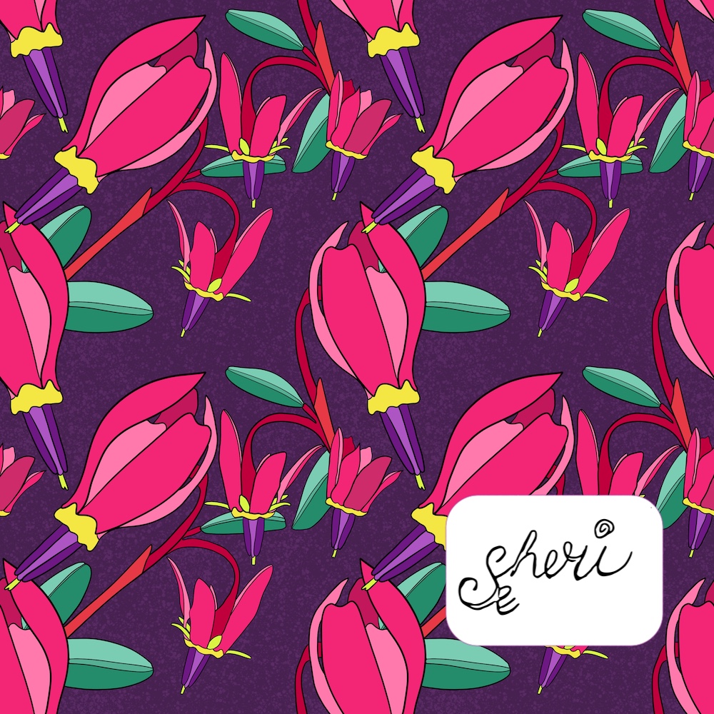 Wildflower Shooting Star in Bold Pinks and Purples with leaves by Sheri42