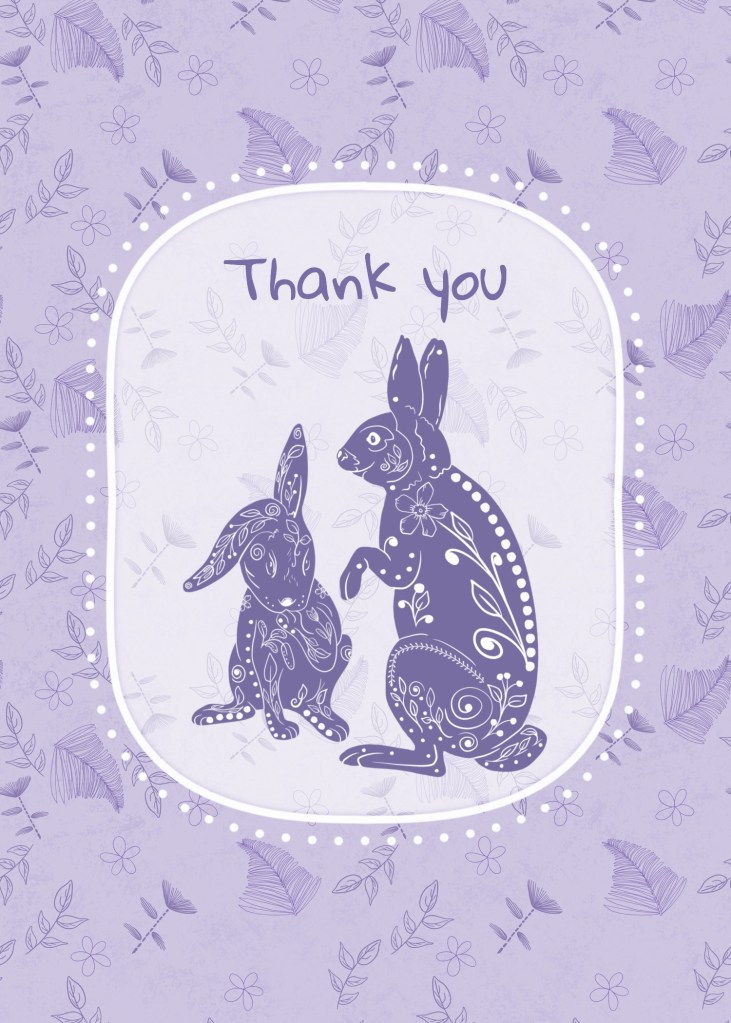 folk art purple thank you greeting card by Sheri42