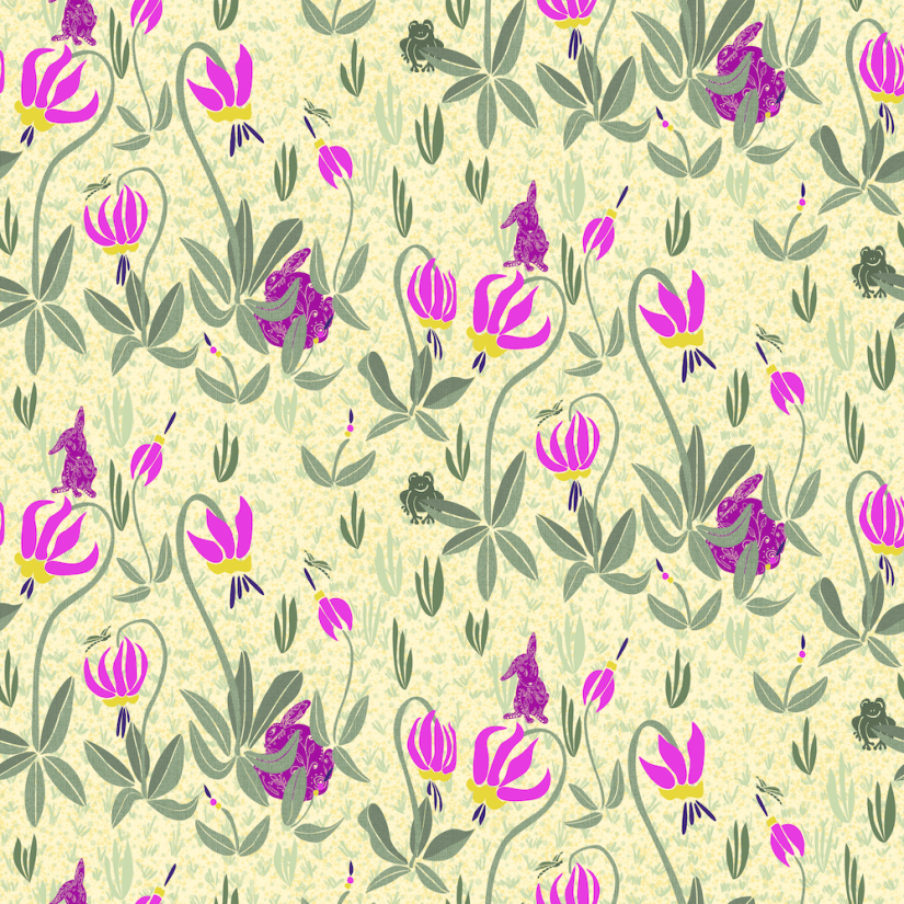 flowing pattern with folk art animals and shooting star wildflower by Sheri42