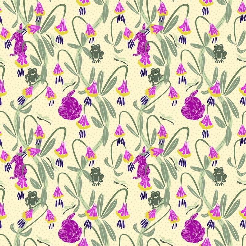 wavy lines pattern with folk art animals and shooting star wildflower by Sheri42