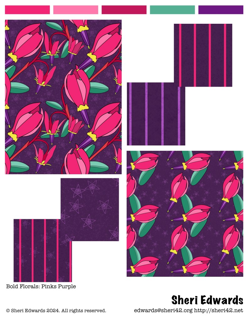 portfolio sheet for Bold Florals Pinks Purple Collection by Sheri42