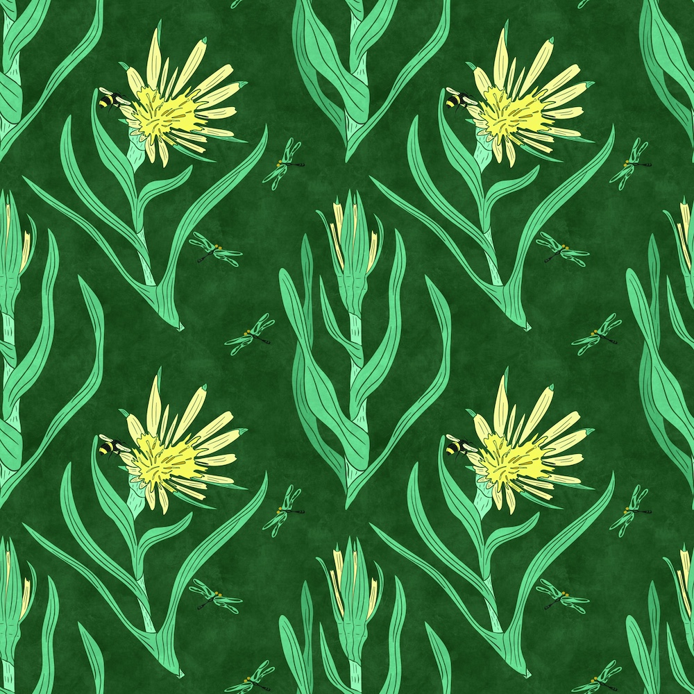 block print yellow salsify in green background by Sheri42