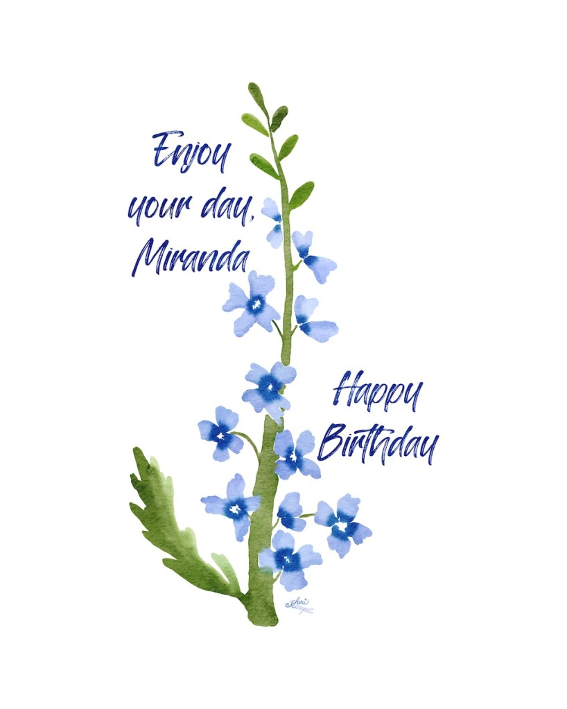 blue flowers birthday card watercolor by Sheri42