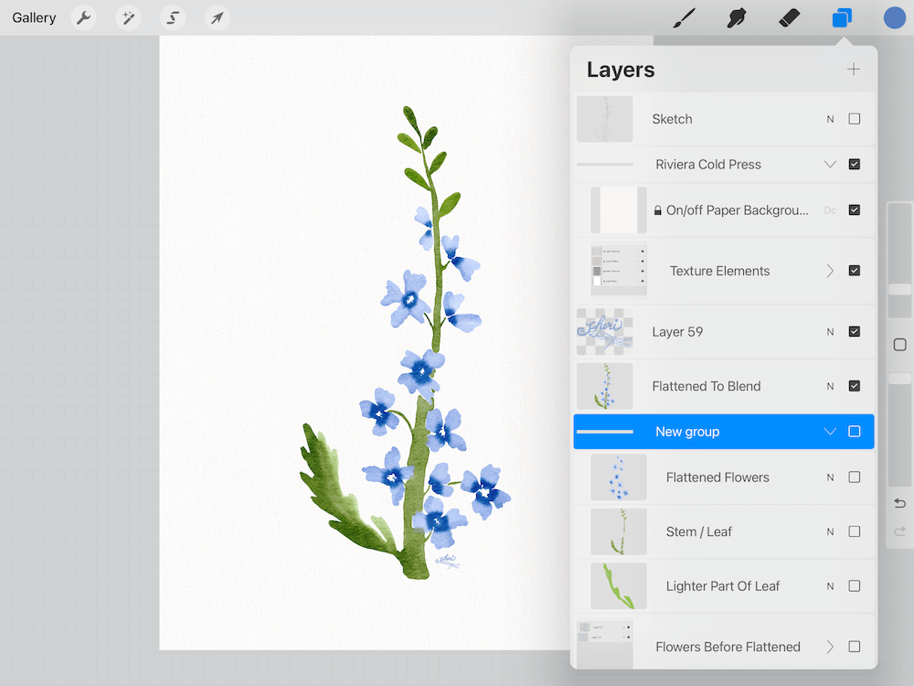 watercolor floral by Sheri42 with layers in Procreate