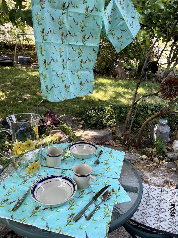 choke cherry table setting and tea towel by Sheri42