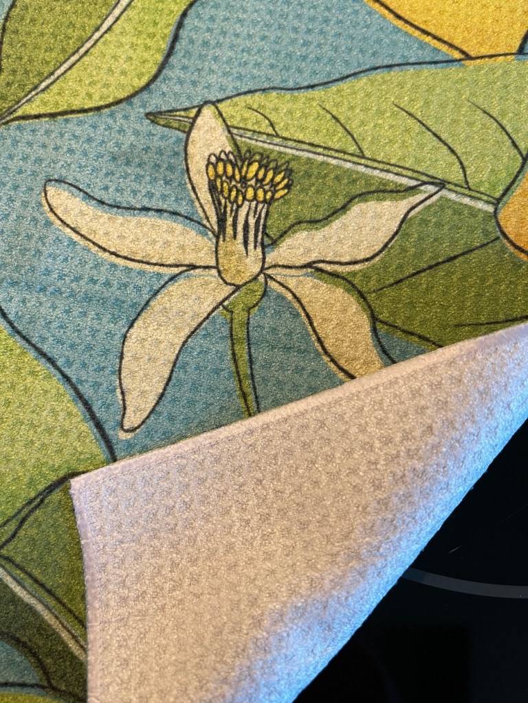 Lemon Blossom art by Sheri42 on Zazzle cloth towel with back and border showing