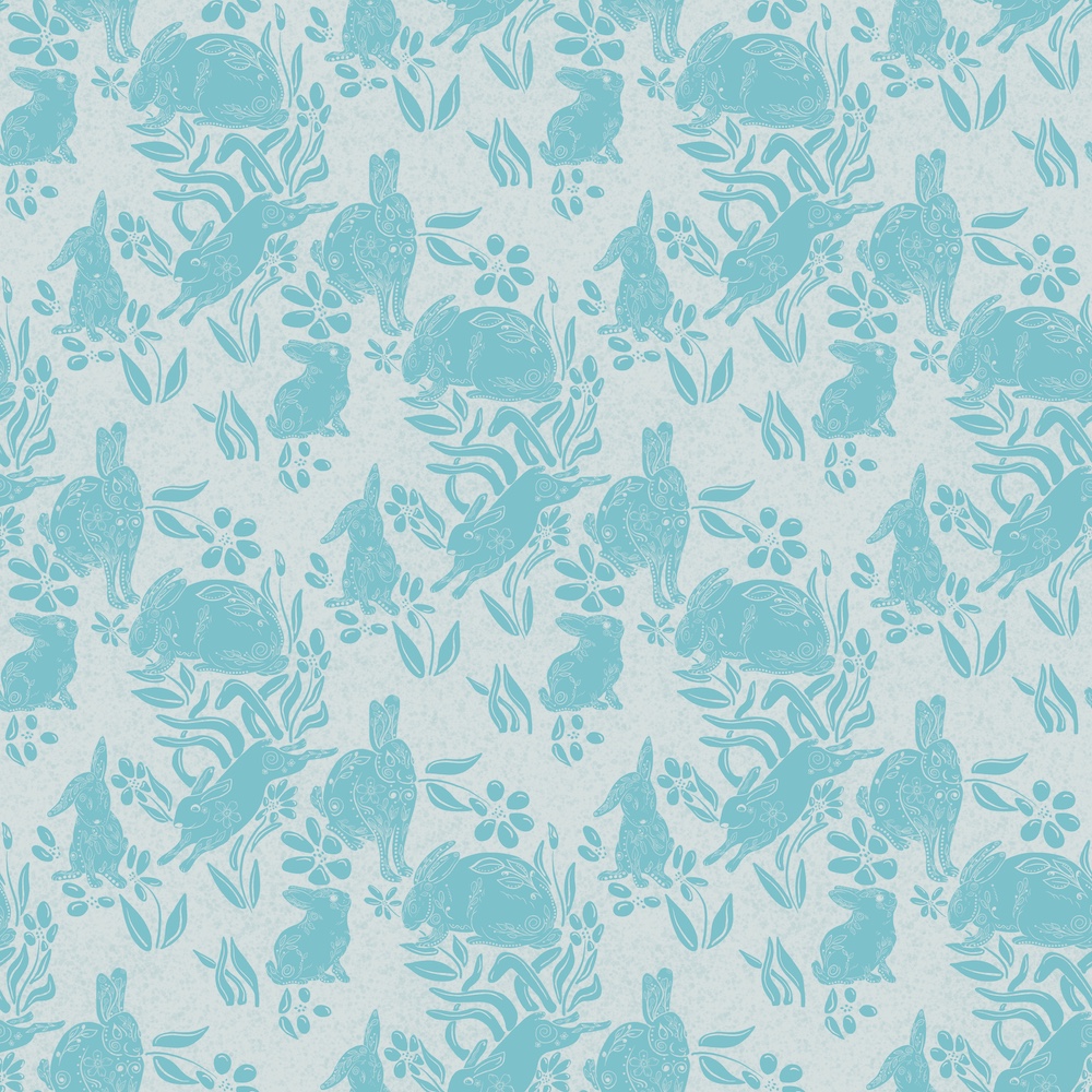 teal toile de jouy folk art rabbit design by Sheri42