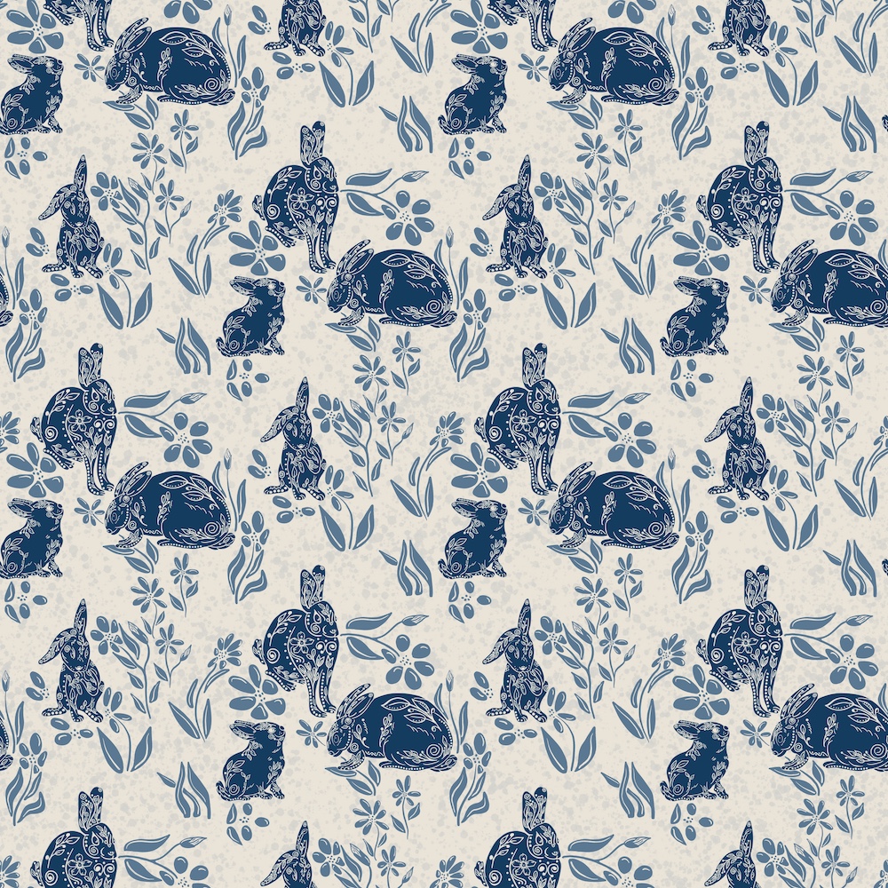 two color toile de jouy folk art rabbit design by Sheri42-- lighter