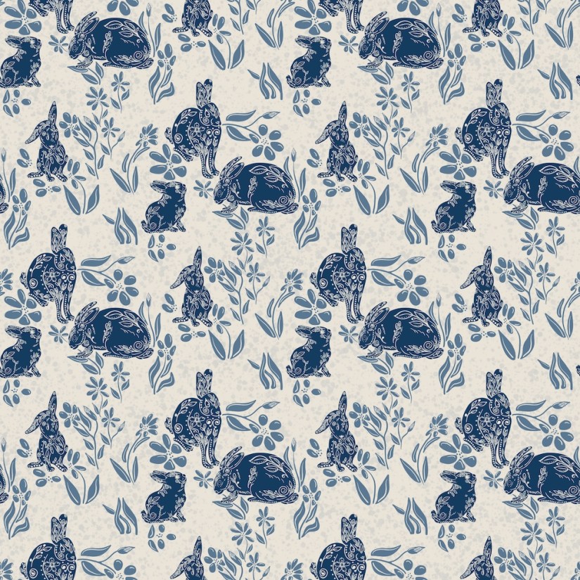 two color toile de jouy folk art rabbit design by Sheri42-- lighter