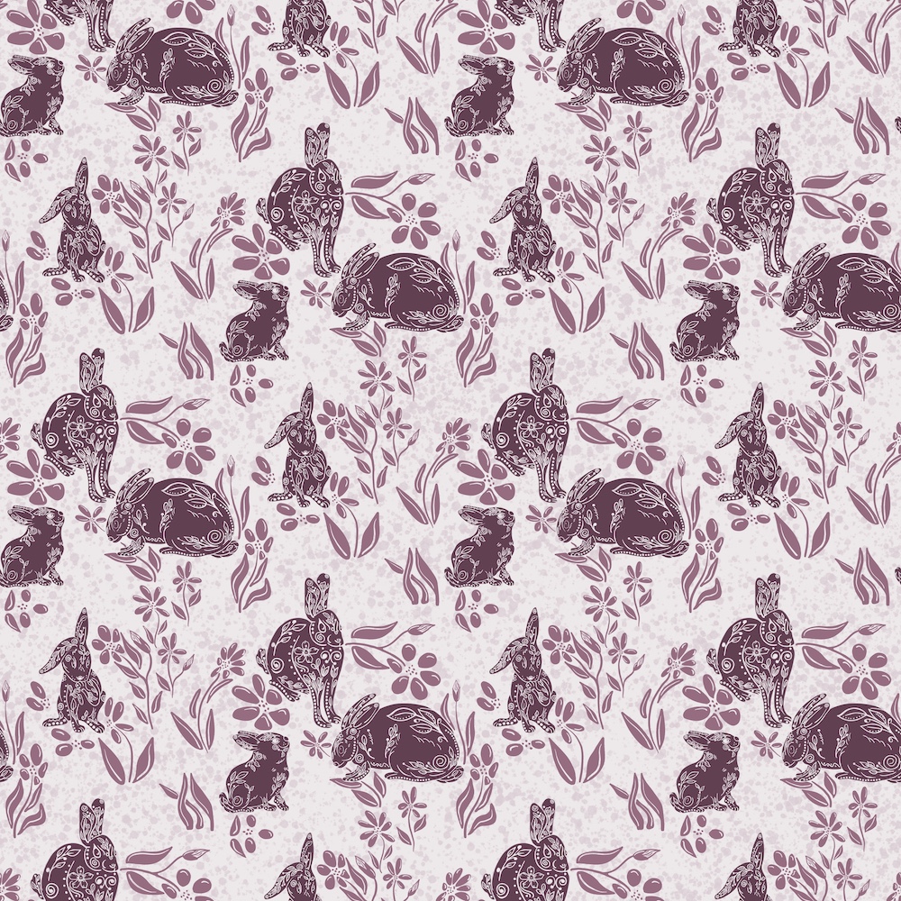 aubergine toile de jouy folk art rabbit design by Sheri42