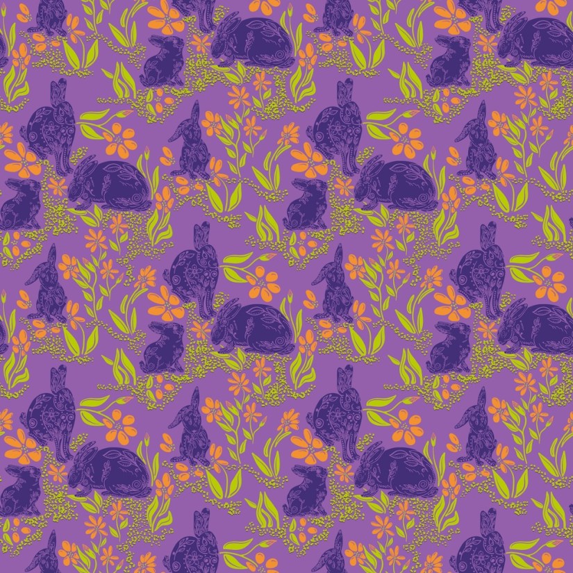 vibrant colored toile de jouy folk art rabbit design by Sheri42