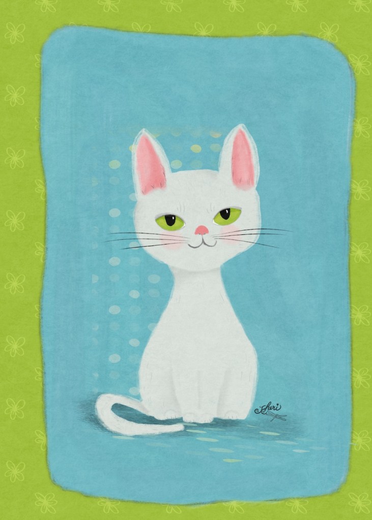 sitting White Cat Day 81 by Sheri42