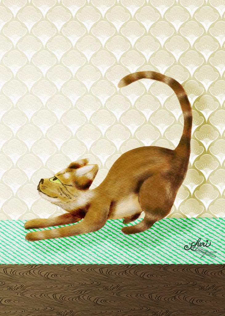 full size brown almost tabby and yoga cat, stretching cat; day 87 by Sheri42