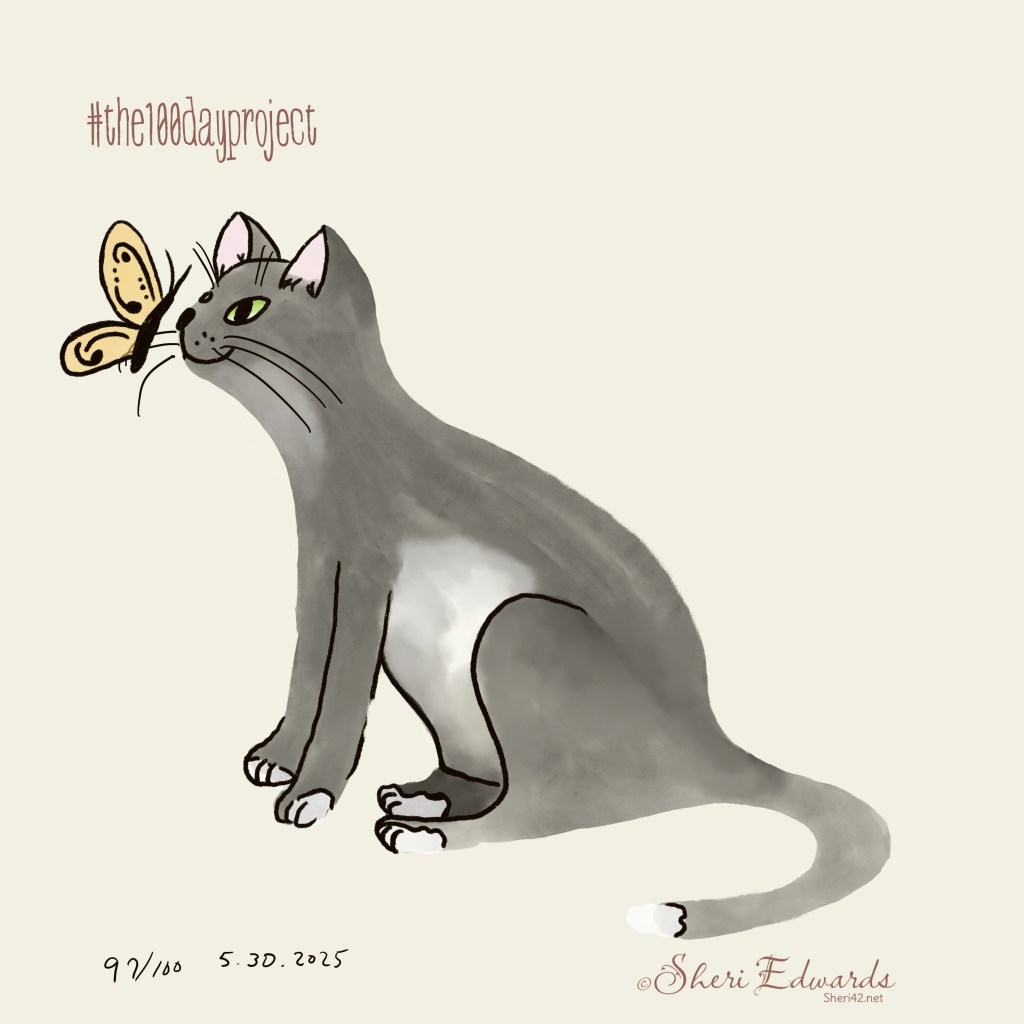Day 97 kitten and butterfly watercolor by Sheri42