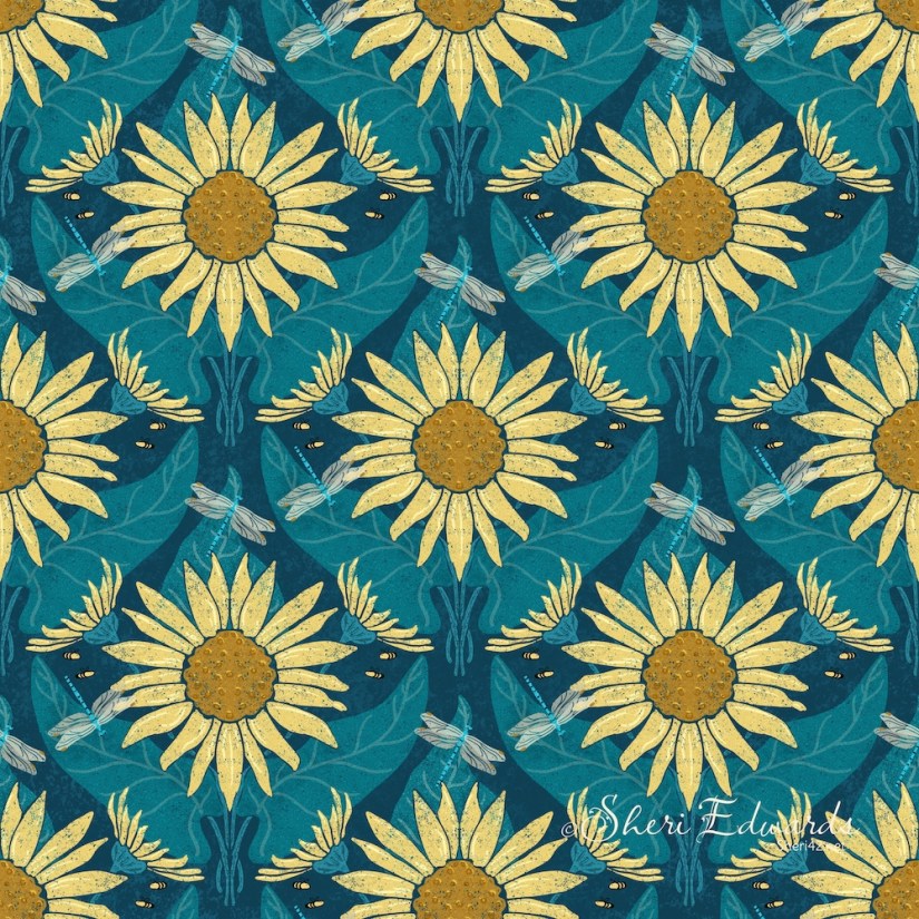 pattern of arrowleaf balsamroot in blues by Sheri42