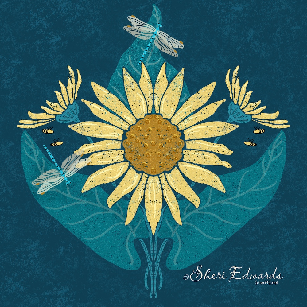 Arrowleaf balsamroot hero illustration  in blues by Sheri42