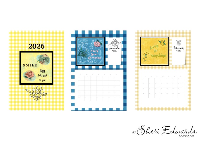 Calendar 2026 Start: Cover, January, February with Splash Grid Art by Sheri42