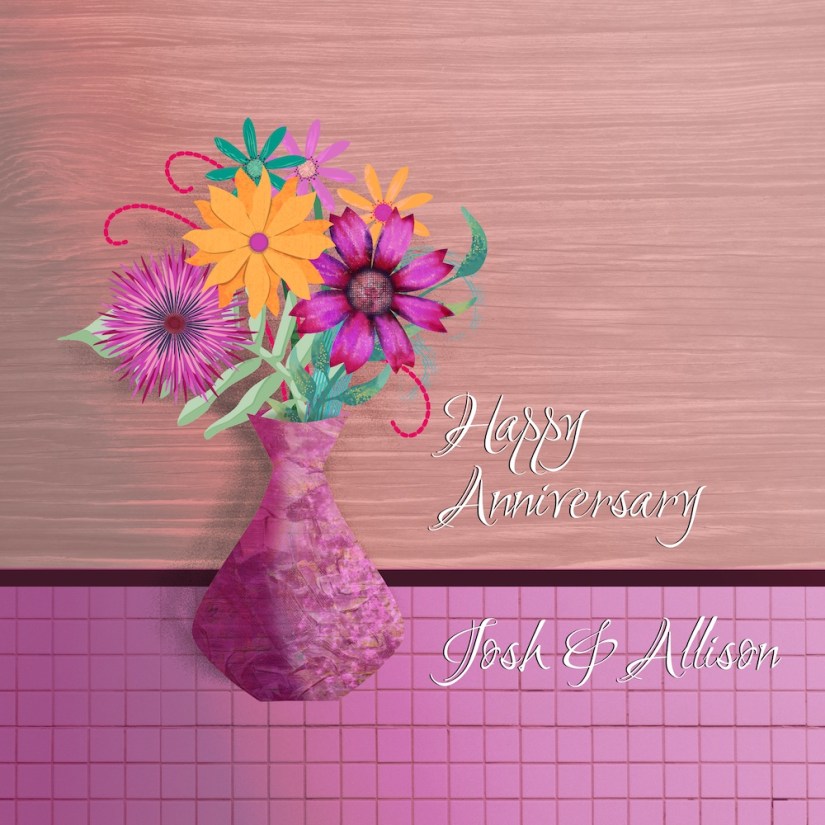 vase flowers in pink and teal; anniversary for Josh and Allison by Sheri42 in Affinity Designer