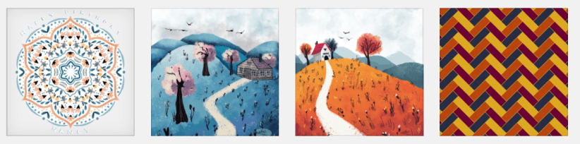 Watercolor Mandala with turtles, homes on a hill; herringbone by Sheri42