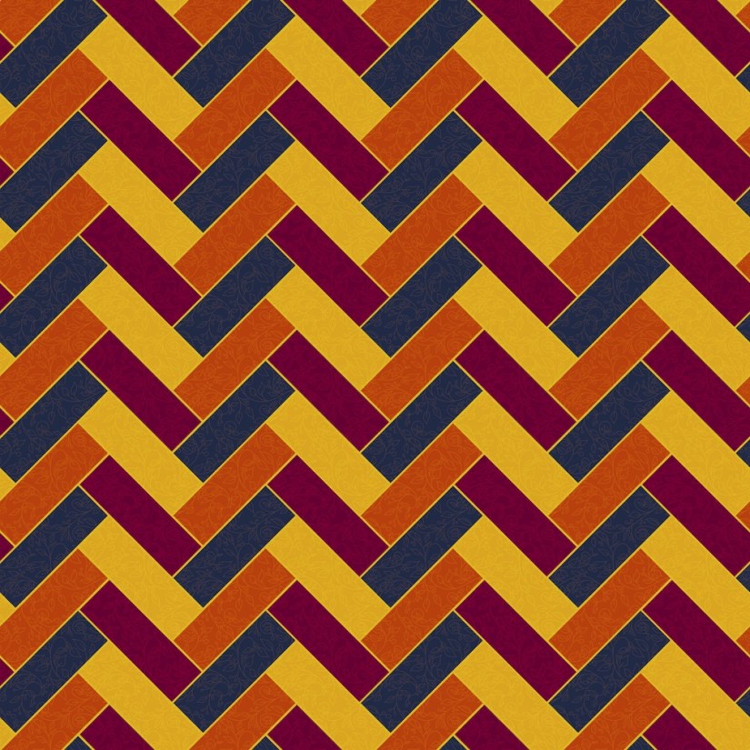 bold herringbone pattern overlayed with a hint of vines in navy, burgundy, rust, and goldenrod by Sheri42