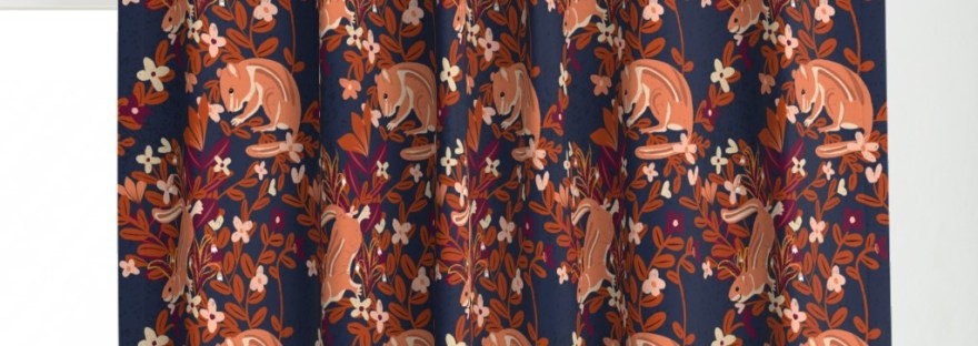Spoonflower curtains With Autumn Hunt Club print "Crisp Morning Chattering Chipmunks by Sheri42