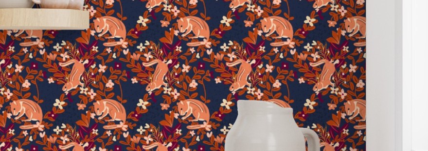 Spoonflower wallpaper With Autumn Hunt Club print "Crisp Morning Chattering Chipmunks by Sheri42