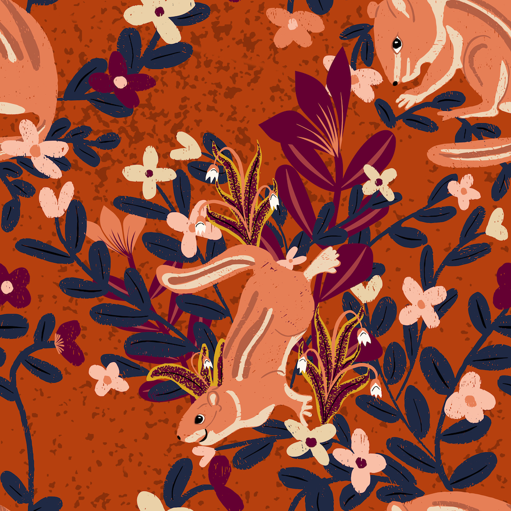 Autumn Hunt Club design in rust "Crisp Morning Chattering Chipmunks by Sheri42