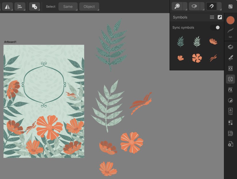 symbols on affinity designer template by Sheri42: change motifs and changes on the card; symbol library at top right