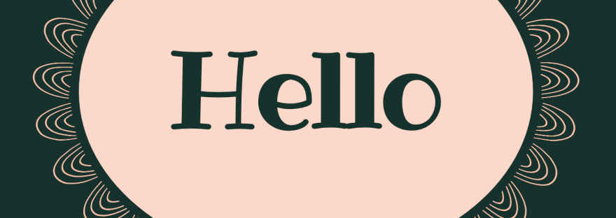 Blooms of peachy florals say "Hello" on dark teal background by Sheri42